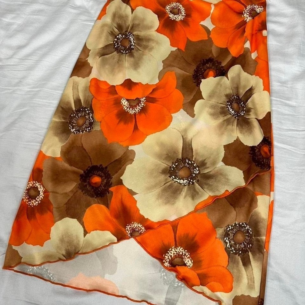 90s vintage y2k orange & brown floral midi skirt - Picture 2 of 5